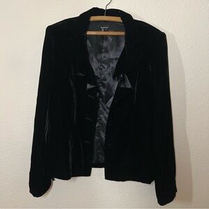 Vintage Barrie Pace Silk Blend Black Velvet Ruffle 3 Button Blazer Size 12